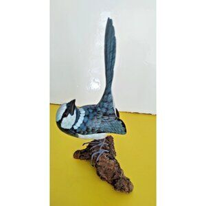 Vintage Hand Carved & Painted Wooden Blue Jay Figurine 8.5 in